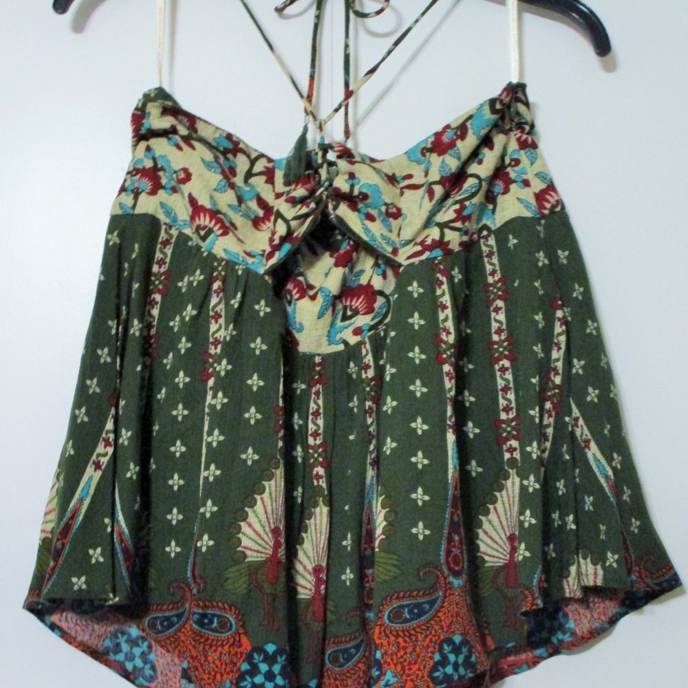 Farm Rio Floral Peacock Green Mixed Print Halter Top Blouse Sz P NWT